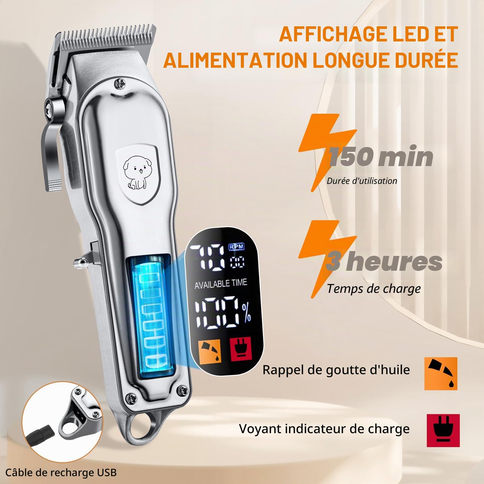 YAZEKY Tondeuse Chien Poil Long Epais, Tondeuse pour Chien Chat Professionnelle Sans Fil avec Ecran LCD, Trimmer Chat Poils Longs Noeud Haute Puissance de Toilettage pour Animaux de Compagnies