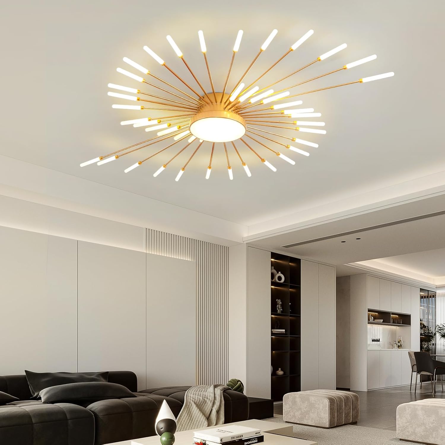 Modern Ceiling Light,Gold Flush Mount Metal Firework Designed LED Lighting Fixture for Farmhouse Kitchen Dining Room Bedroom Hallway Living Room(42+1 Lights)
