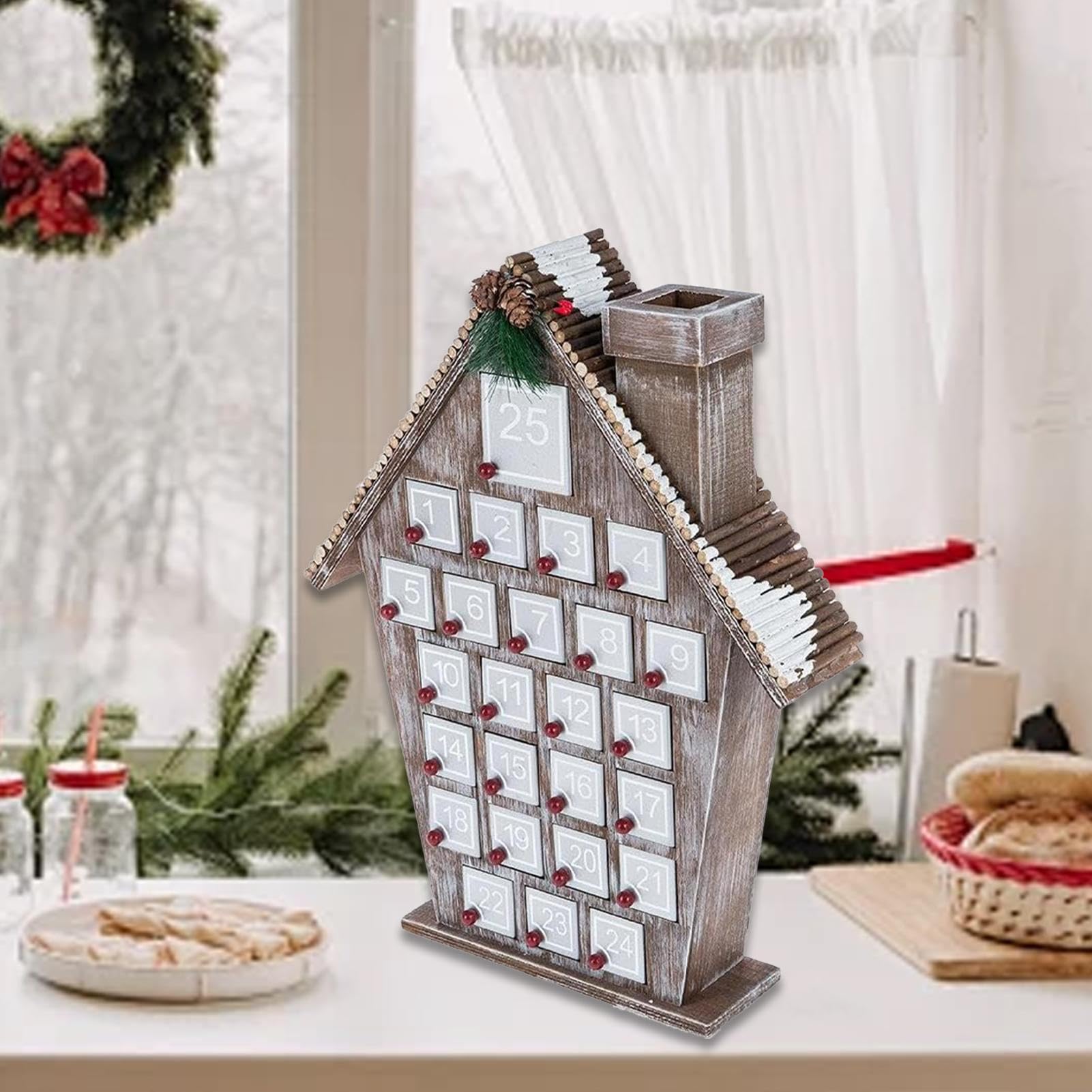 de cuenta regresiva de Navidad – Calendario de estilo casa en miniatura | diseño para guardar los cajones, dispositivo reutilizable para actividades estacionales, juego decorativo completo