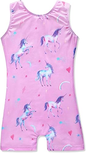 HOZIY Girls Gymnastics Leotards for Kids Tumbling Outfits Biketard Sparkle Adorable Pattern