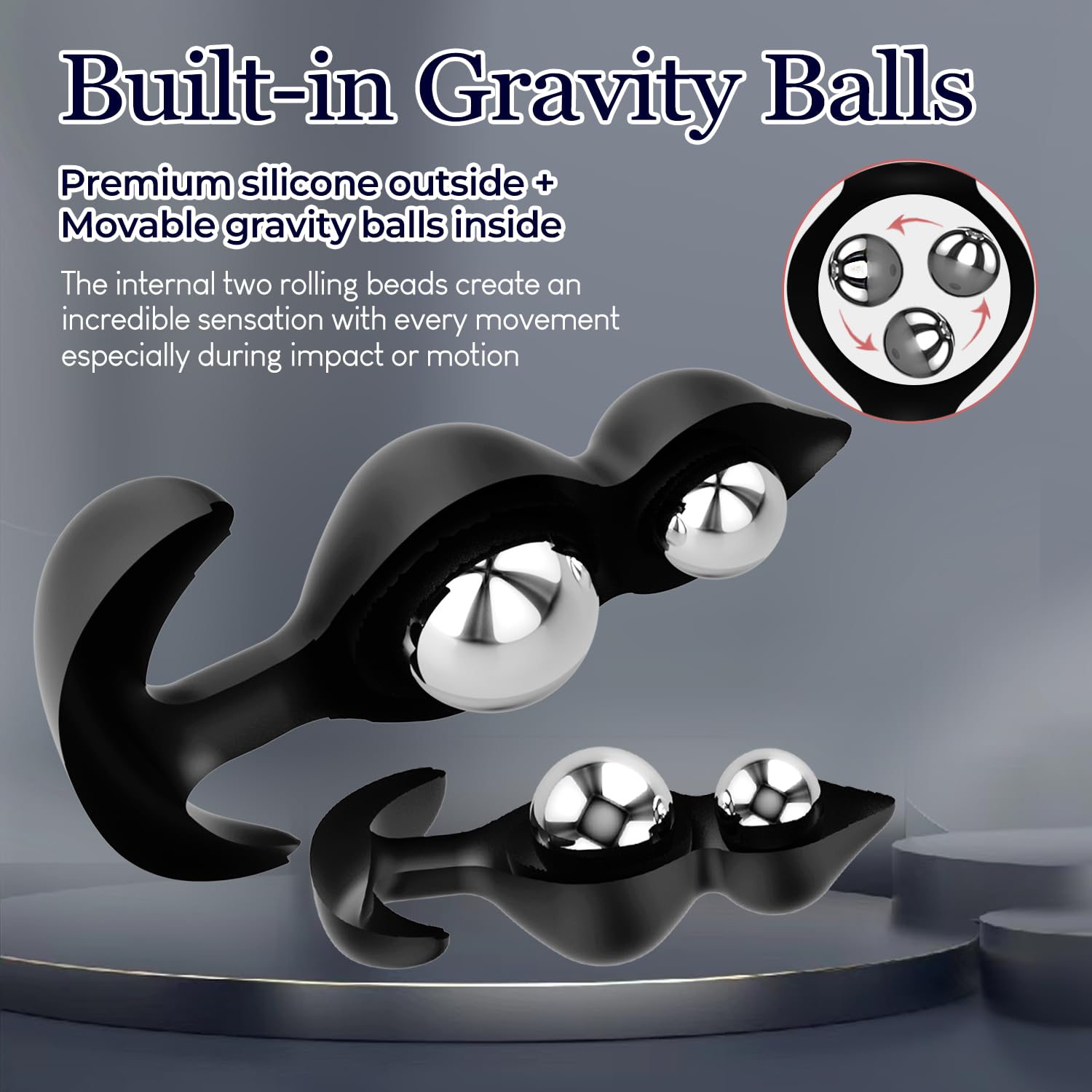 Long-Term Wearable Butt Plug,Silicone Weighted Anal Plug with 2 Balls,Anal Beads for Beginner & Advanced Player,Anal Dildo Adult Sex Toys (L-4.33 * 1.86in)