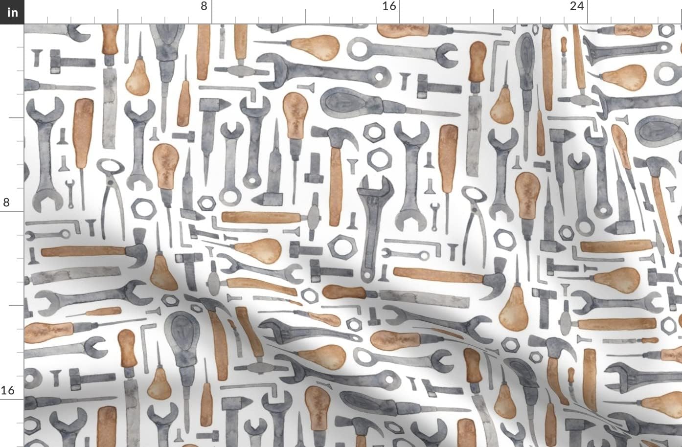 Spoonflower Fabric - Tools Watercolor Man Printed on Polartec(R) Fleece Fabric by The Yard - Sewing Blankets Loungewear and No-Sew Projects