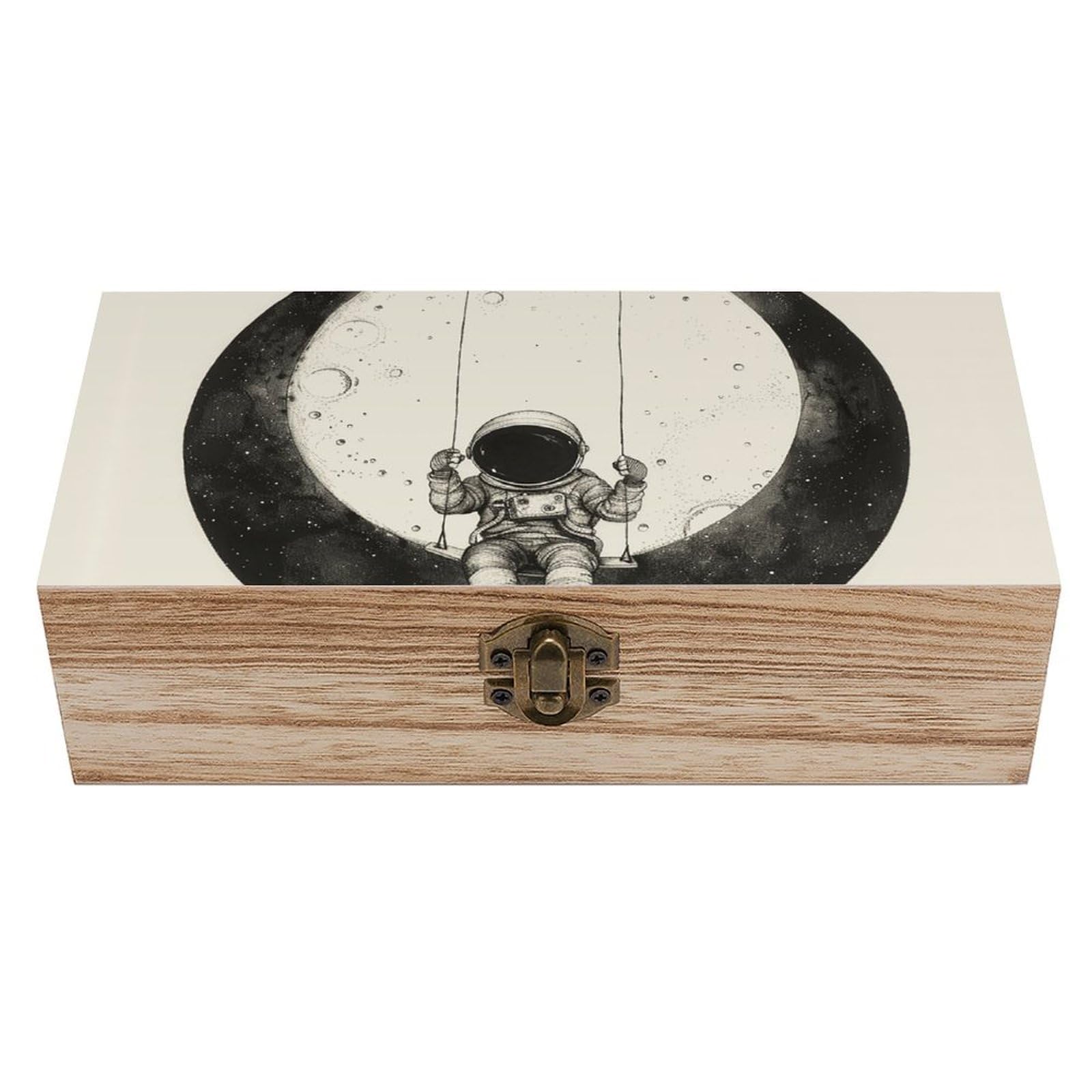 HLBSDM Vintage Wooden Storage Box On The Moon Swing Keepsake Box for Jewelry Photos Letters Elegant Desktop Organizer for Home Office Decor