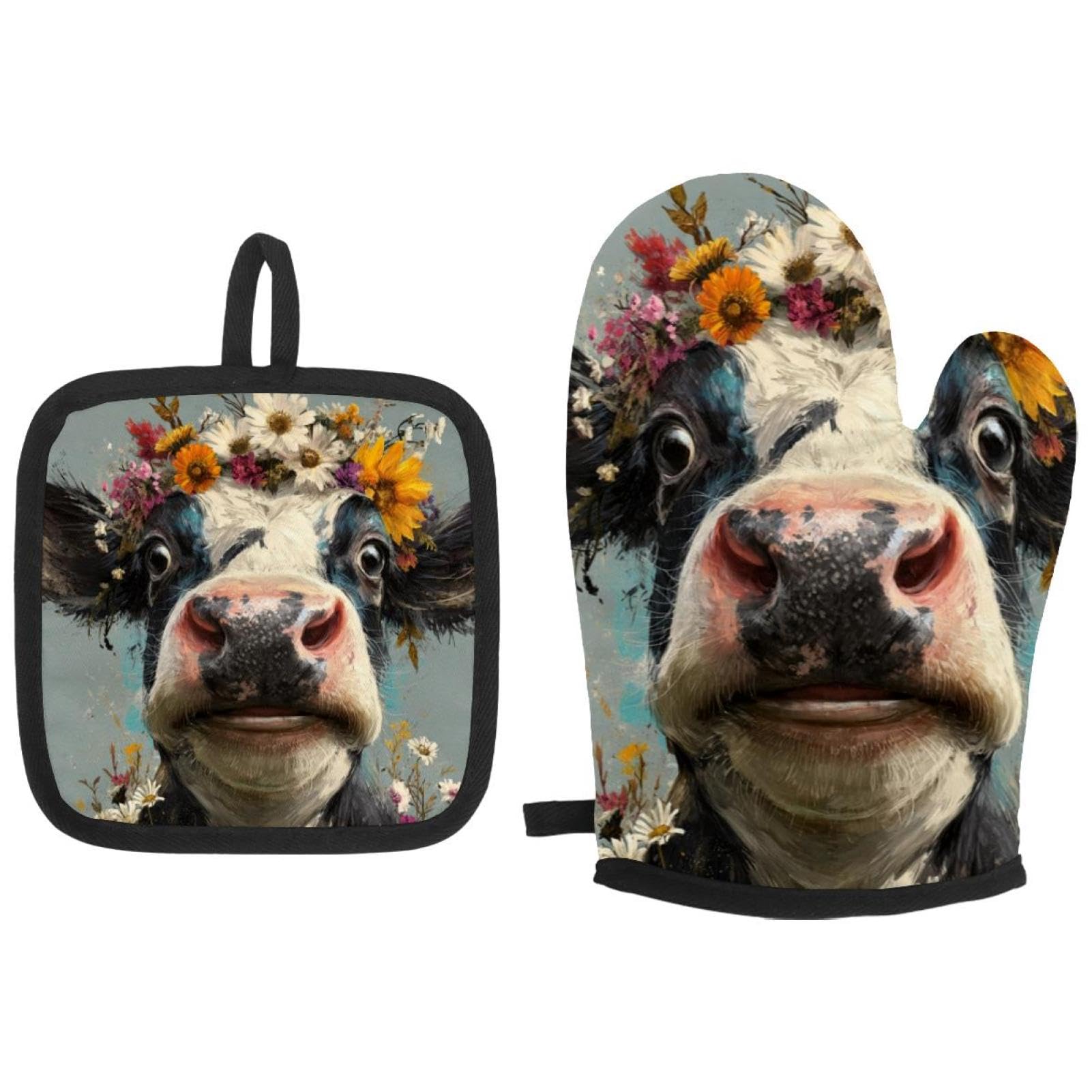 Gants de cuisine vache avec fleurs, le cadeau de vacances parfait pour la pâtisserie