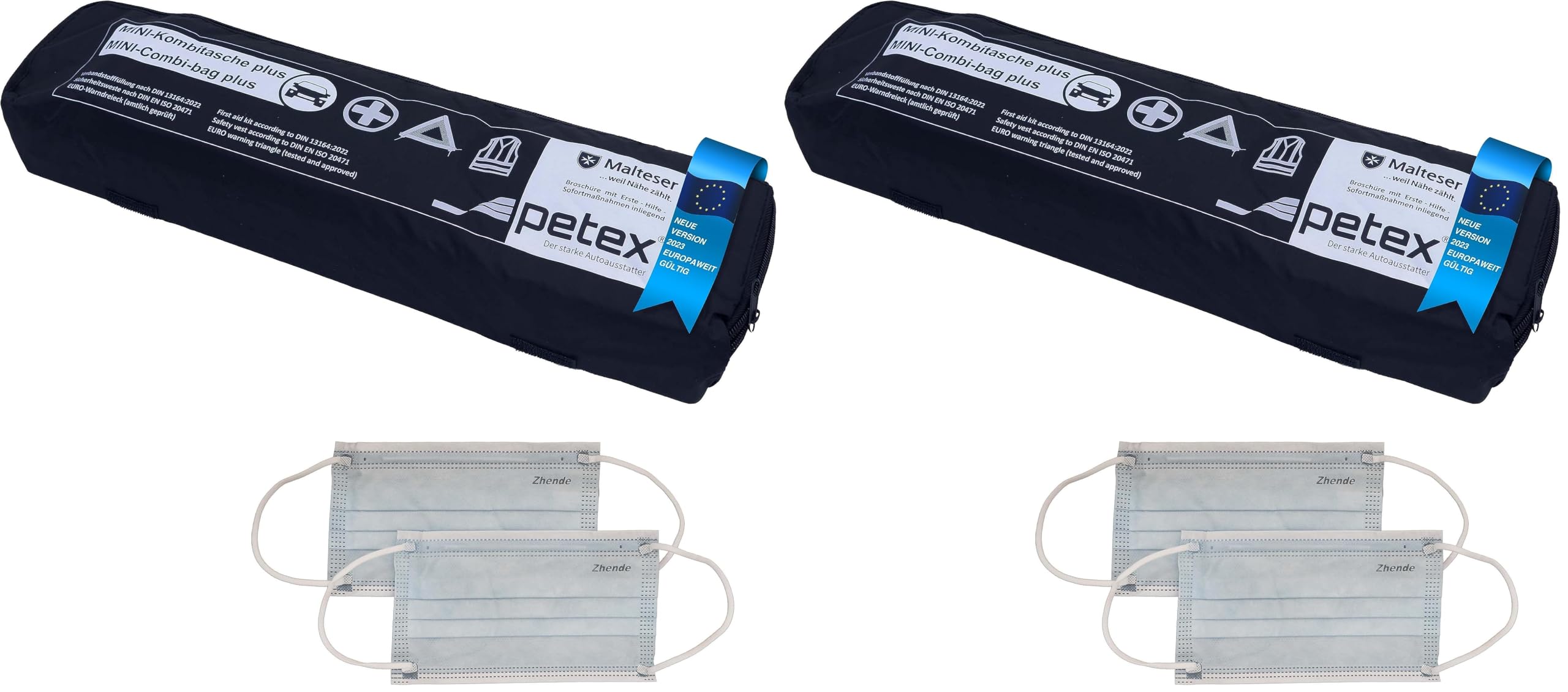 Petex – 43999704 Combi Bolsa con Cierre de Velcro, Euro-Warning Triángulo, Vendas y Chaleco de Seguridad, Color Negro (Paquete de 2)