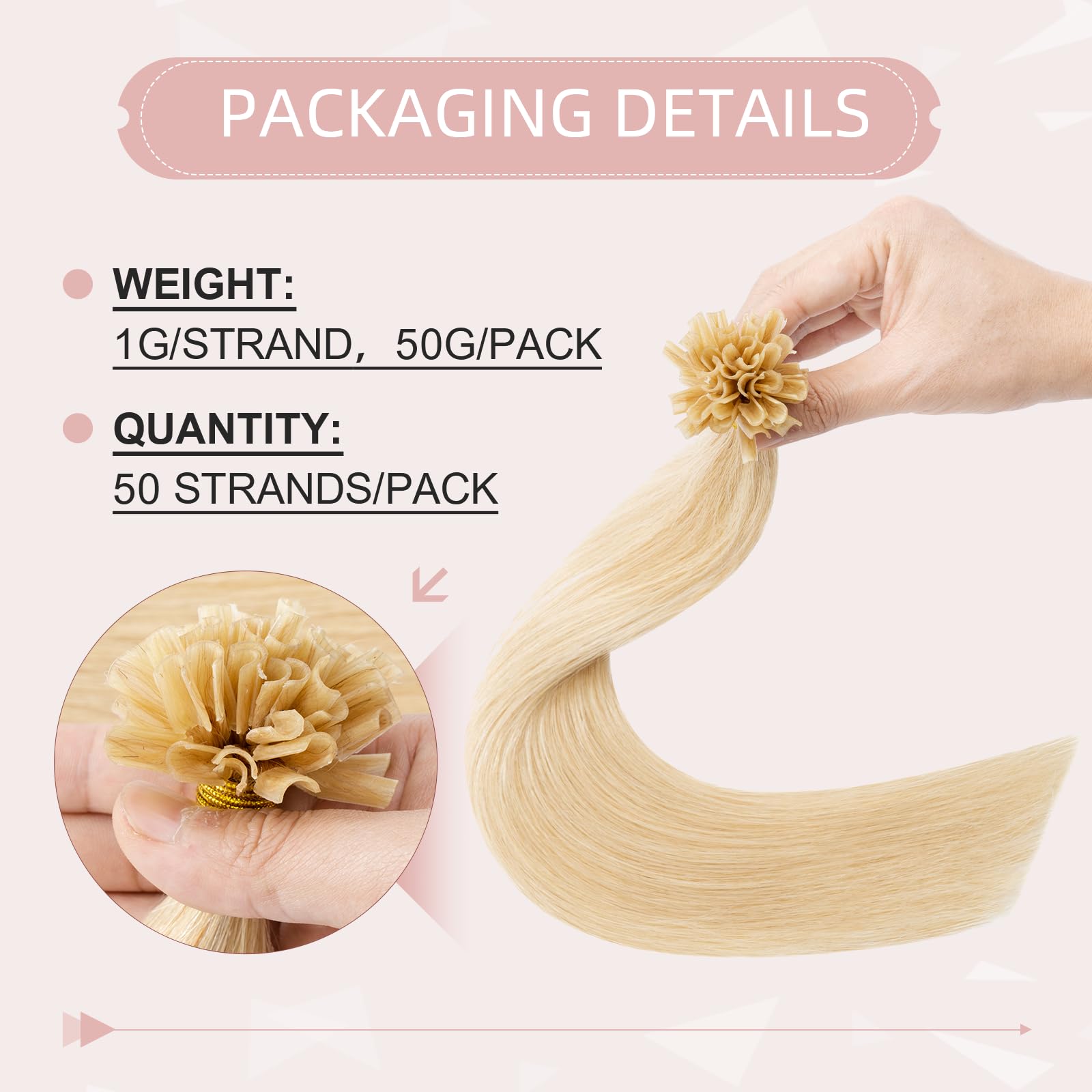 Silk-co Prebonded Hair Extensions 16" Straight #24 Natural Blonde 50S 50g U Tip Hair Keratin Nail Real Remy Human Hair - Image 2