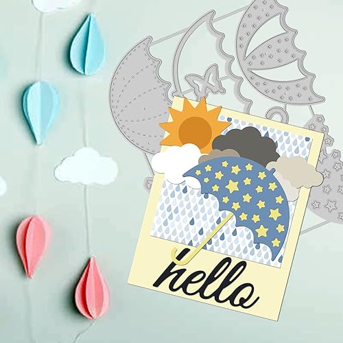 Miniatura 2 de GLOBLELAND Troqueles de corte de paraguas Plantilla de estampado de arco iris Plantilla de plantilla Sun Cloud Metal Troqueles Lluvias Acero al