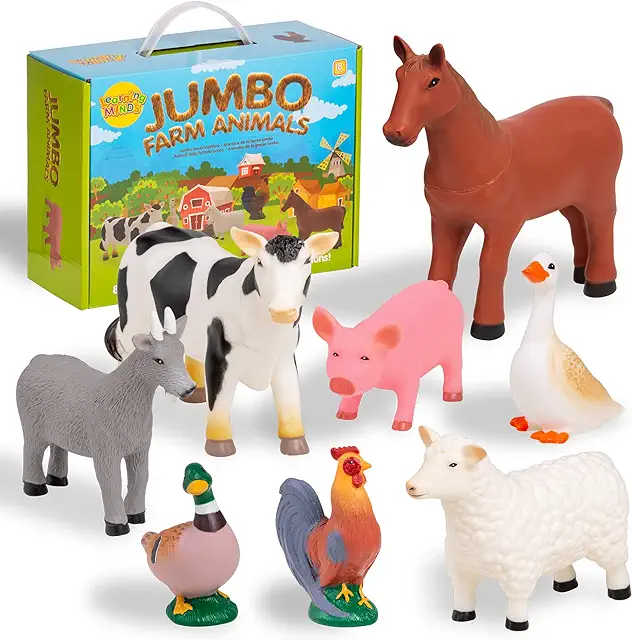 Jumbo Farm Animal Figures Set - 8 Large Farm Toys for Toddlers 18+ Months