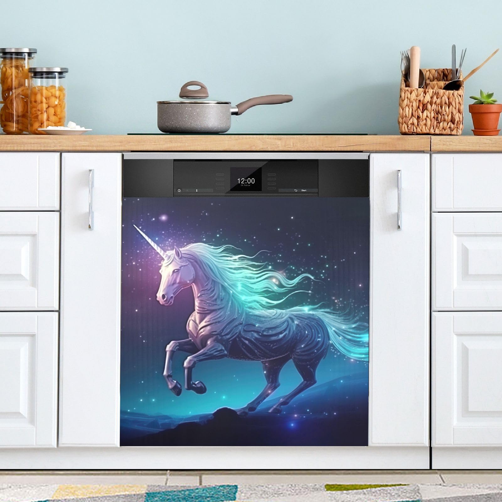 YMGQYJ Dishwasher Cover Magnet - Unicorn Print, 23x26 Inches, PVC Magnetic Sheet To Decorate Kitchen Appliances