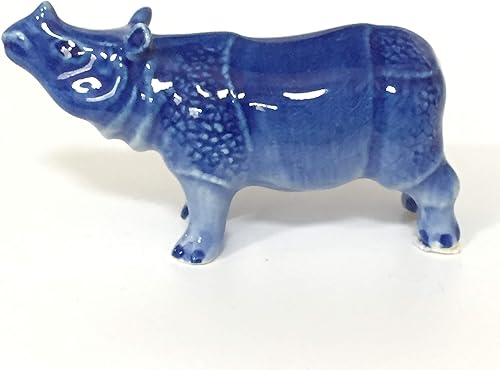 Miniatura 5 de Figura de rinoceronte de cerámica, casa de muñecas Delft, azul y blanco, coleccionable, en miniatura, bonsái, jardín, regalo pintado a mano