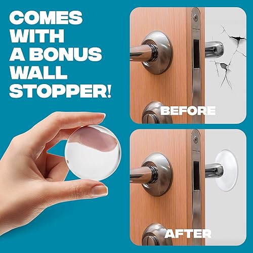 Vista 35 de Strongest Home Cuña de tope de puerta resistente (6 piezas cromadas), tope de puerta de goma antideslizante y metal para puertas pesadas, funciona