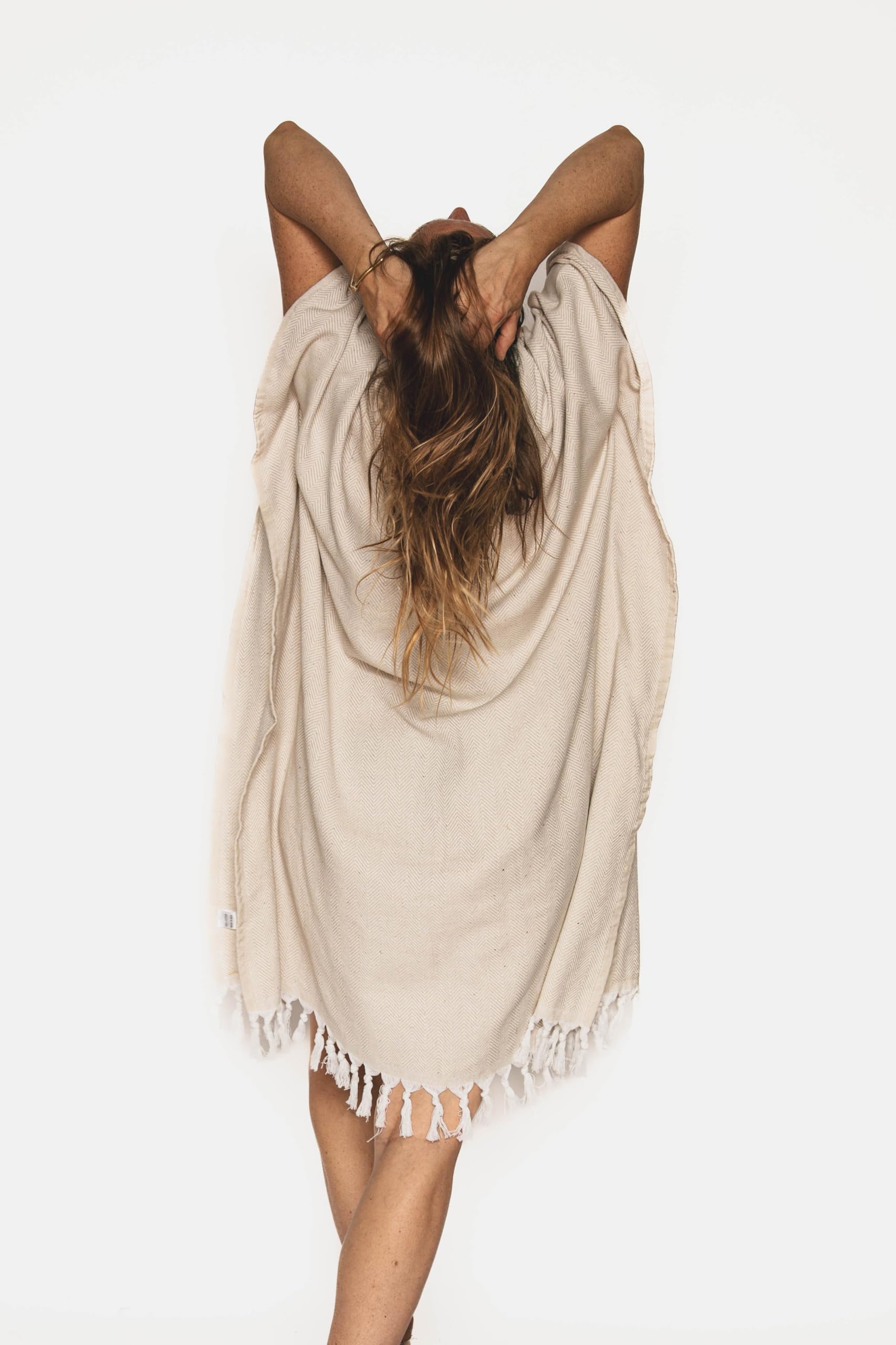 Surfponcho für Damen Herren 100% Baumwolle Hamam Oversized handgewebt Kapuze Strand Camping (Sand)