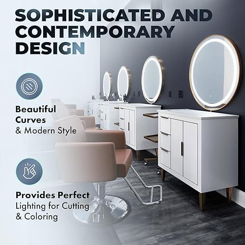 Miniatura 2 de Sola Gold - Espejo LED redondo de 36 pulgadas, iluminación LED integrada regulable, marco dorado moderno, botón de encendido/apagado, totalmente