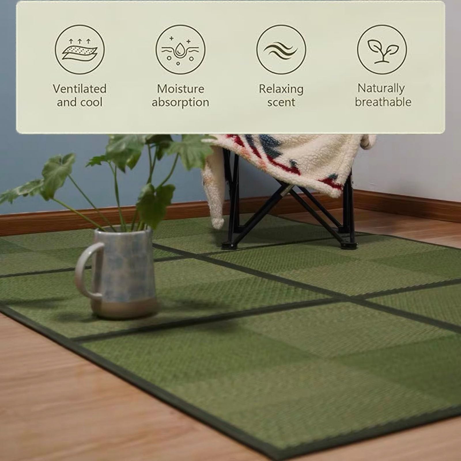 Esterilla Tatami Japonés Igusa Colchón de Suelo Alfombra Tapete de Juegos(Green,195x195cm)