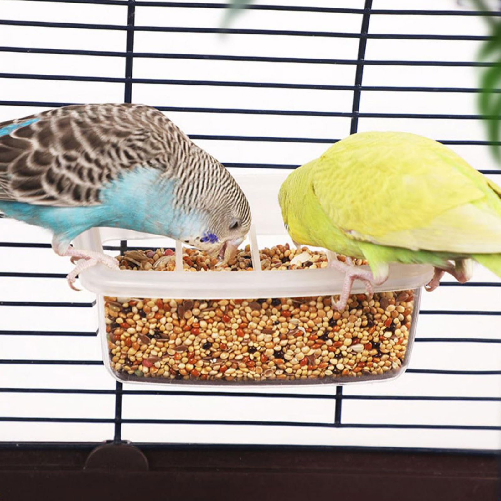 Lot de 2 mangeoires en plastique pour cage à oiseaux, mangeoires à suspendre pour perroquets, petits oiseaux, perroquets, calopsittes, pigeons, canaris (transparent)