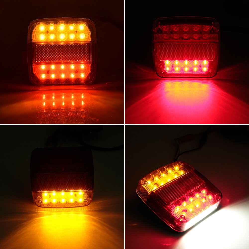 Tropicaleu 2PCS Luces Traseras de Remolque de Freno de Señal 12V Indicador para Caravana Impermeable Coche Camión Rojo Ambar Lámpara de Matrícula Luces de Cola 20 LED