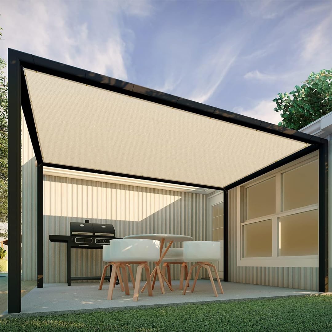 Rectangle Beige - Premium Water Resistant Beige Sun Shade Sail Canopy - Outdoor Garden Patio Terrace Awning for UV Protection, Waterproof Sunscreen Fabric Ideal for Paddock Parties and Outdoor Events