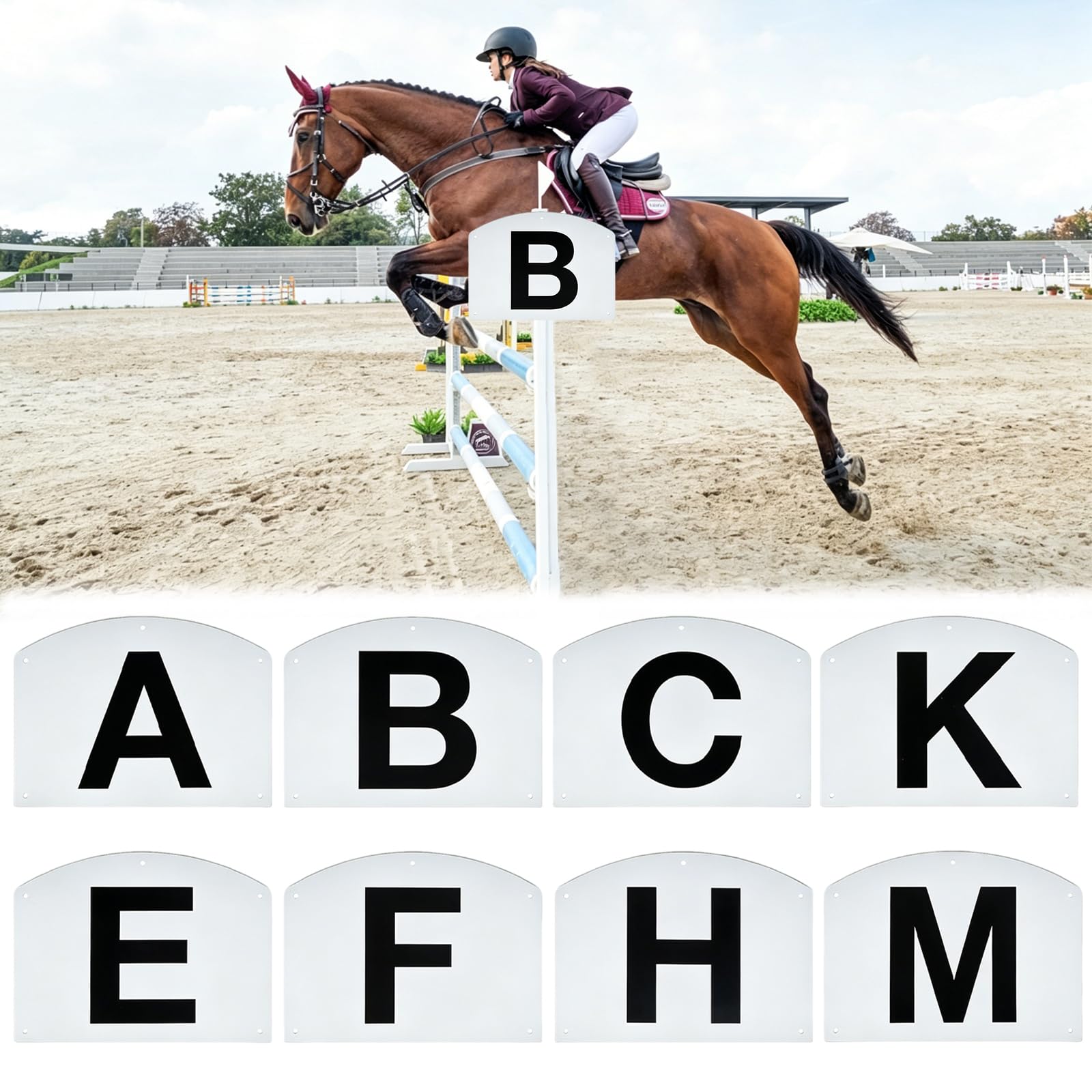 Dressurviereck Buchstaben Set für Reitplatz, 8 Stück Dressur Viereck Buchstaben Wettkampf Dressurmarker, Markierungstafeln für Reitsport & Pferdetraining