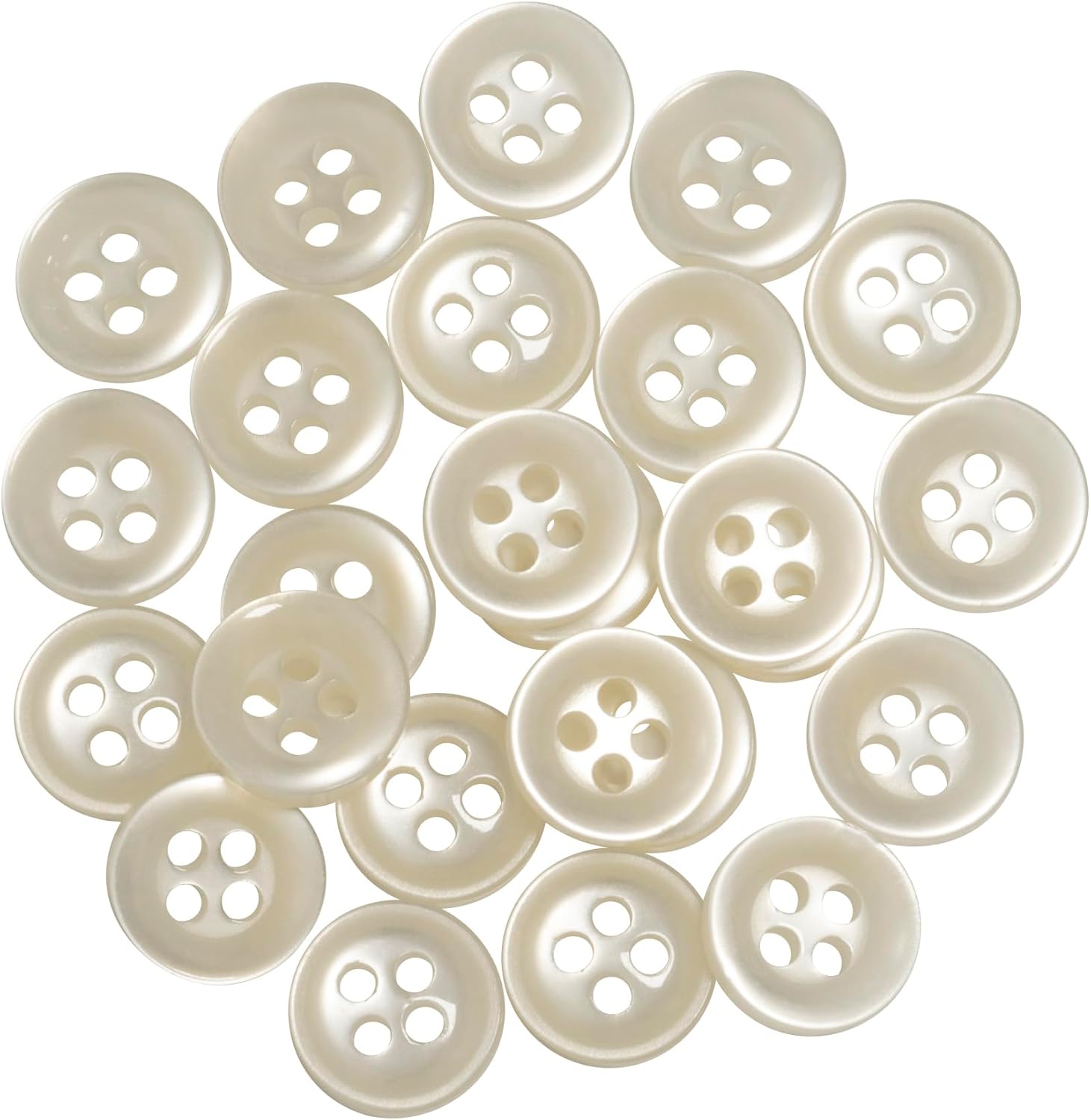 AERZETIX - C67941 - Set of 25 Round Sewing Buttons Diameter 9 x 3 mm with 4 Holes 14L L14 with Edge - White Plastic - Opening 1.5 mm - Fashion Haberdashery Sewing Clothing Decoration
