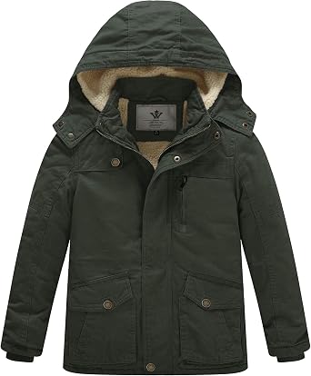 WenVen Boys Winter Thicken Cotton Coat Heavy Sherpa Lined Hooded Parka Jacket