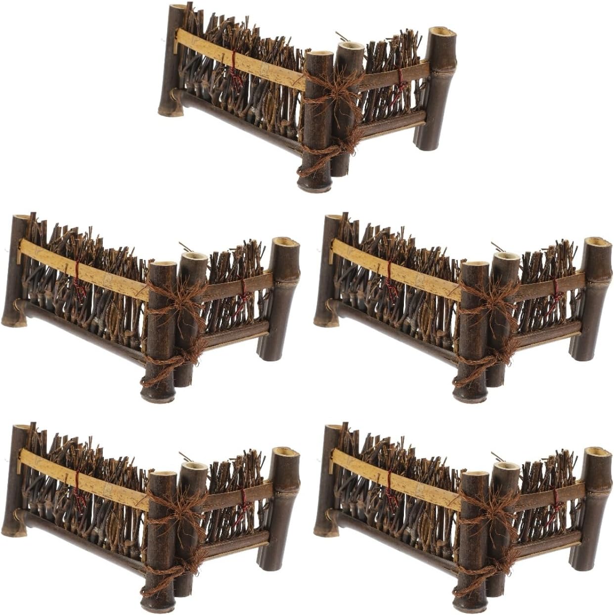STOBOK Miniature Garden Fence Ornament 5Pcs Bamboo Small Fence Decor for Bonsai Micro Landscape Photo Prop and Home Decoration