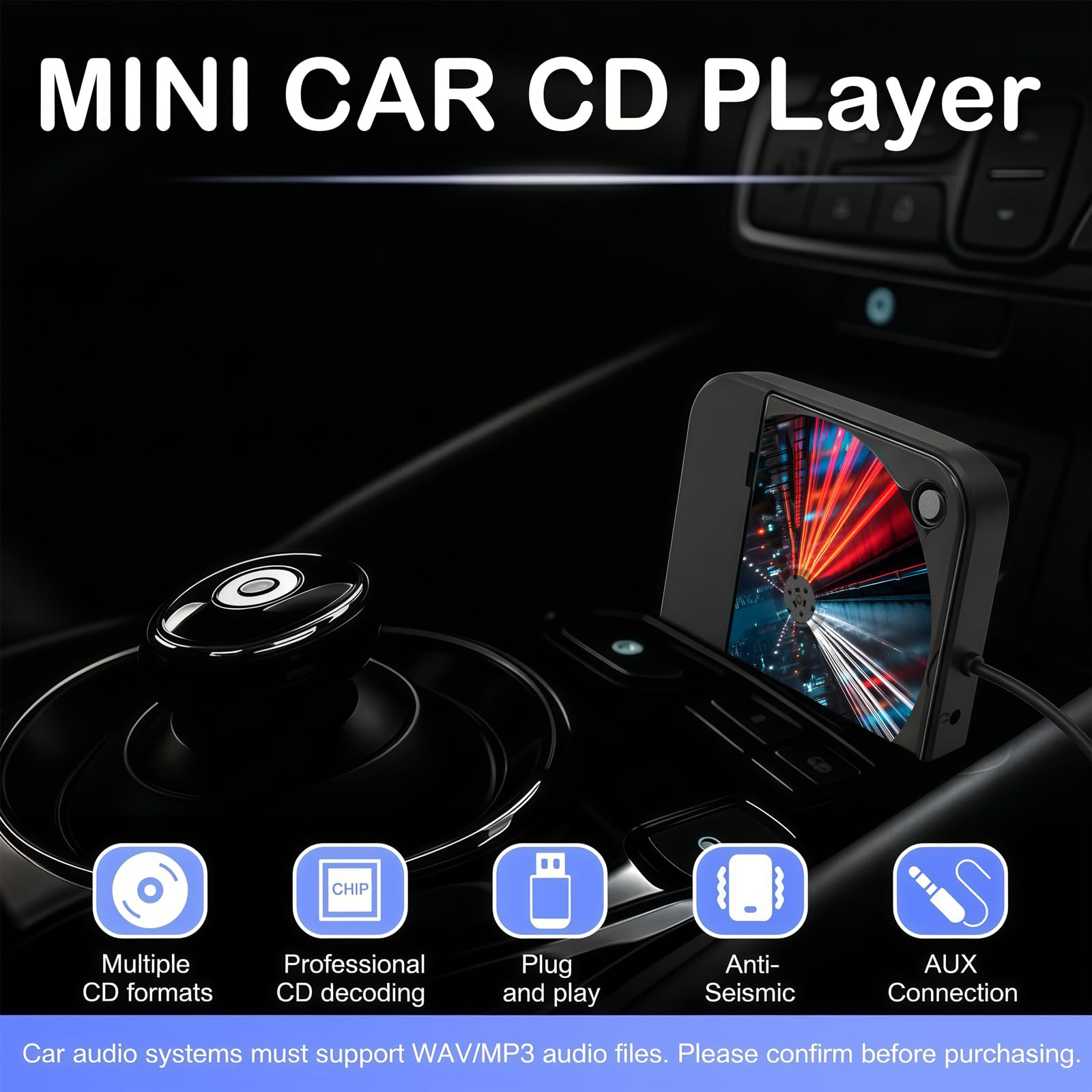 Tragbarer externer CD-Player für Auto: Plug-and-Play, mit USB & AUX, universell für Fahrzeuge, Laptop, TV, PC sowie Android 4.4+ Navigation (Schwarz-CD, 1)