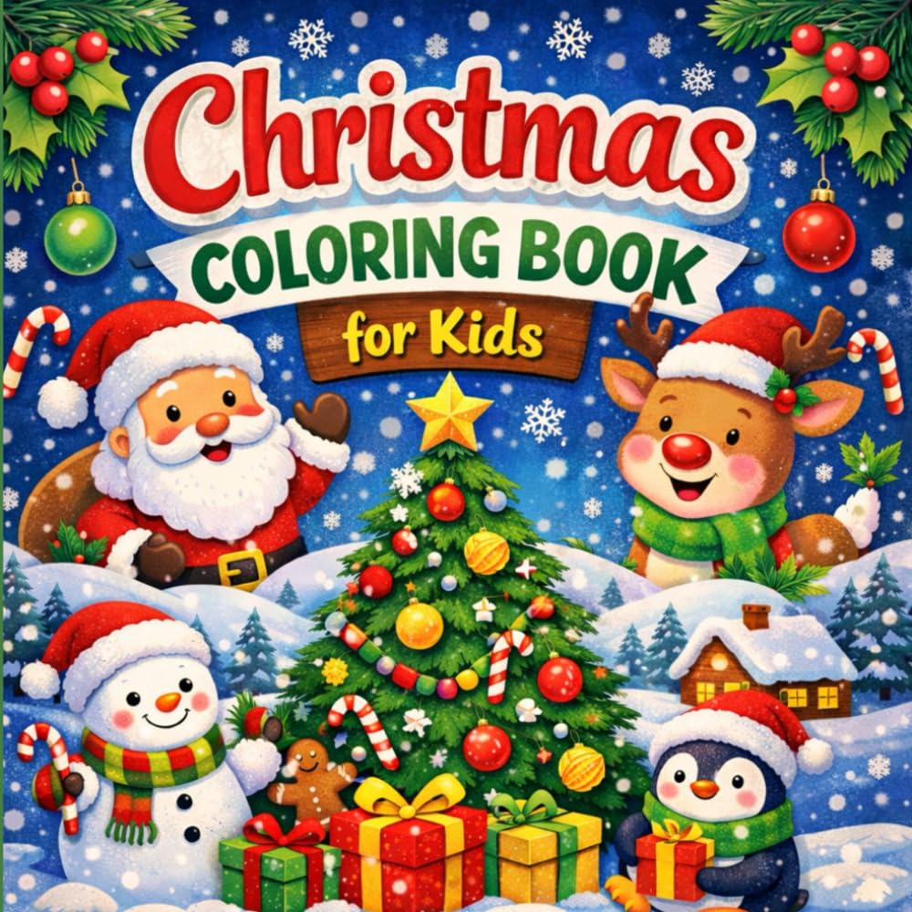 Christmas Coloring Book for Kids: Fun and Easy Christmas Coloring Pages for Kids Ages 3–8 | Santa, Reindeer, Snowmen and More