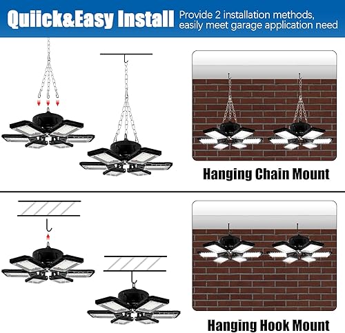 Miniatura 9 de Aoretic Paquete de 1 bombilla LED para garaje, 80 W, 8000 lm 6500 K, luz LED de tienda con 3 paneles deformables, luz de granero de sótano, luces de