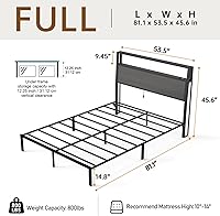 Vista 2 de Marco de cama tamaño completo con cabecero, marco de cama de plataforma de metal con luces LED y estación de carga, almacenamiento debajo