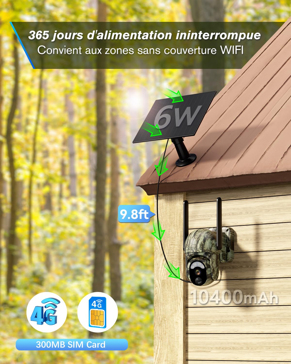 Xega 4G LTE Camera de Chasse avec Carte SIM Solaire Extérieure sans Fil | 2K PTZ Caméra Surveillance PIR Détection, Vision Nocturne Couleur, Etanche IP65, Audio Bidirectionnel, pour animaux sauvages