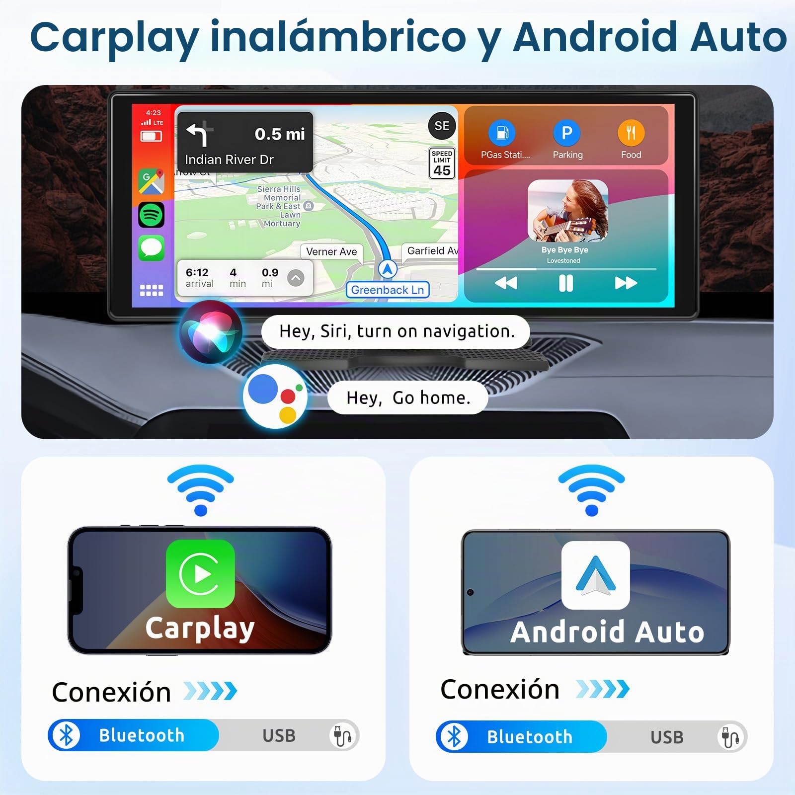 Hodozzy Radio Portátil Coche Carplay Android Auto Inalámbrica,Pantalla Táctil IPS de 10,26 Pulgadas con Carplay, Manos Libres Bluetooth, Mirrorlink, FM Transmisor,Portable Pantalla Coche TF/AUX