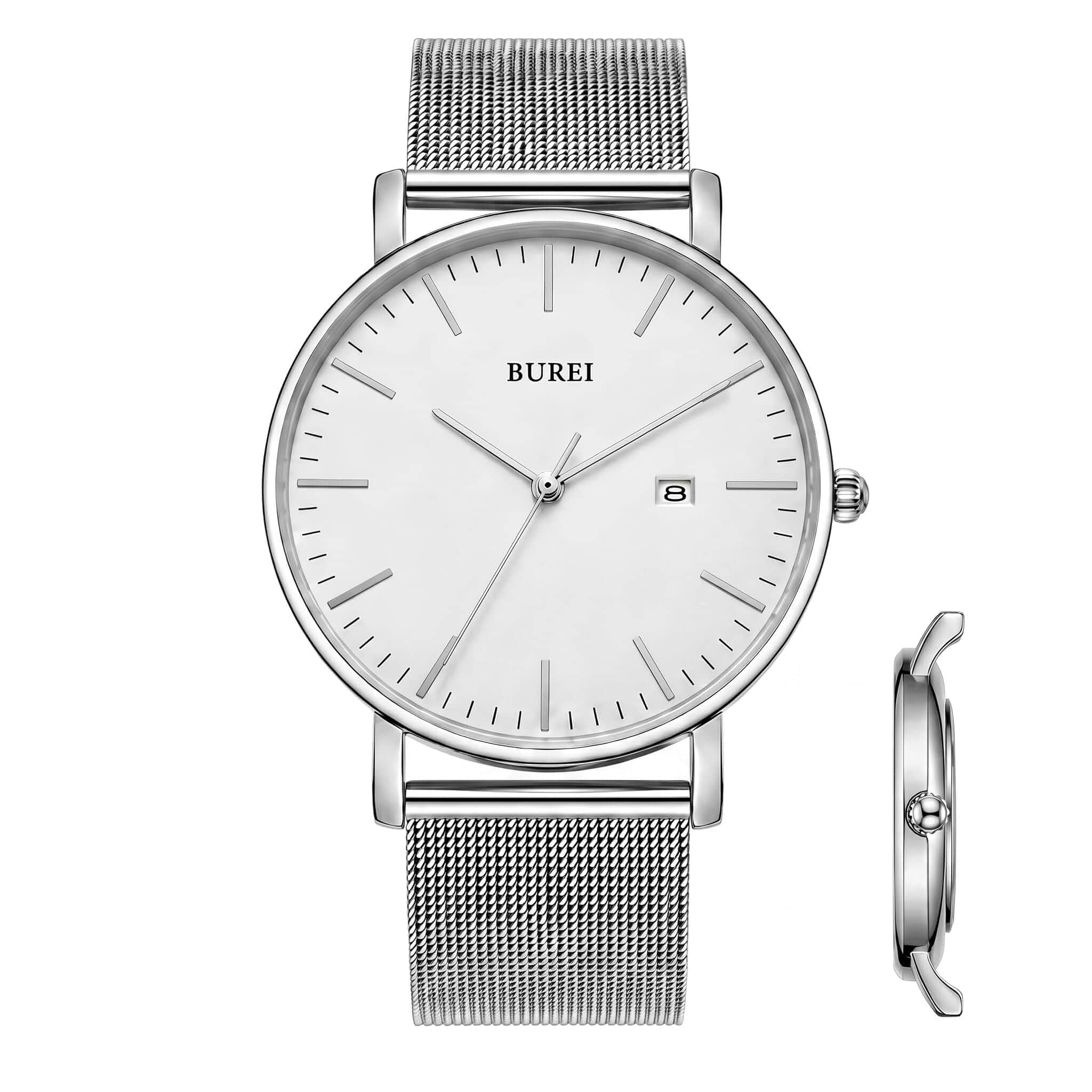 BUREI Men Wrist Watches Fashion Minimalist Thin Analog Quartz Waterproof Watches for Men, Refined Gifts for Men, Boyfriend, Husband, Dad Stainless Steel