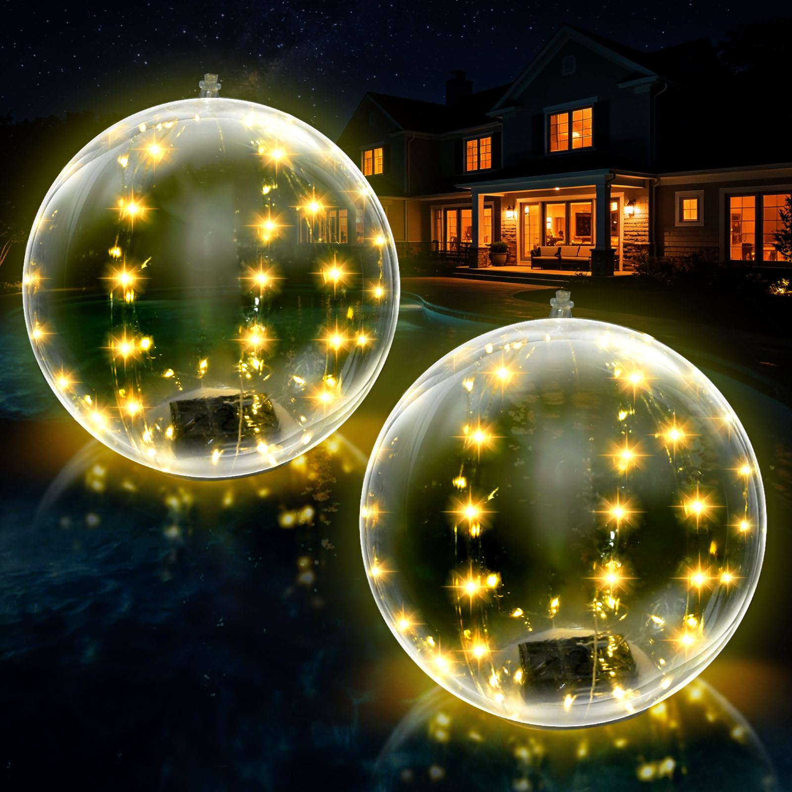 Photo 1 of TransonTeda Solar Floating Pool Lights, 14 Inch, 2 Pack