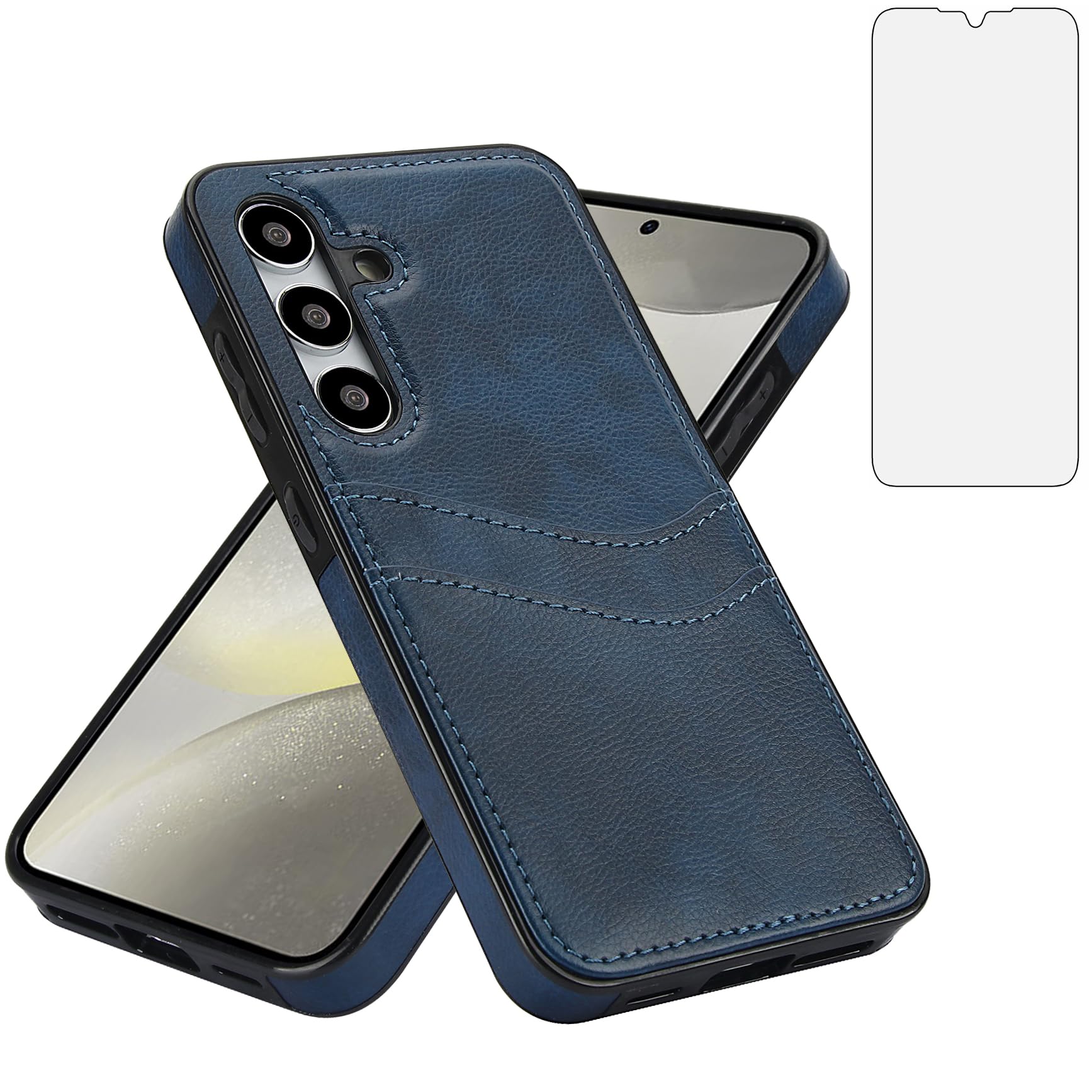 Asuwish Phone Case for Samsung Galaxy S24 5G with Tempered Glass Screen Protector Cover and Slim Thin Card Holder Slot Mobile Cell Accessories