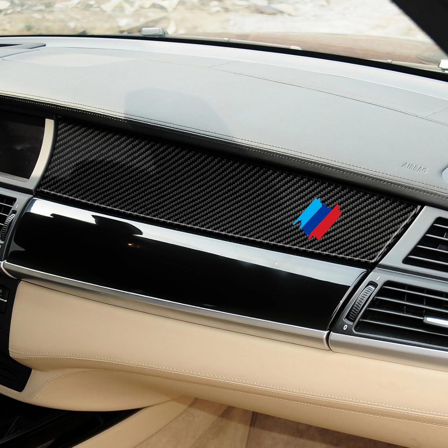 Car Passenger Trim Dashboard Cover Glove Box Decal Carbon Fiber Sticker fits for BMW Accessories - ONLY for X5 E70 2007-2013