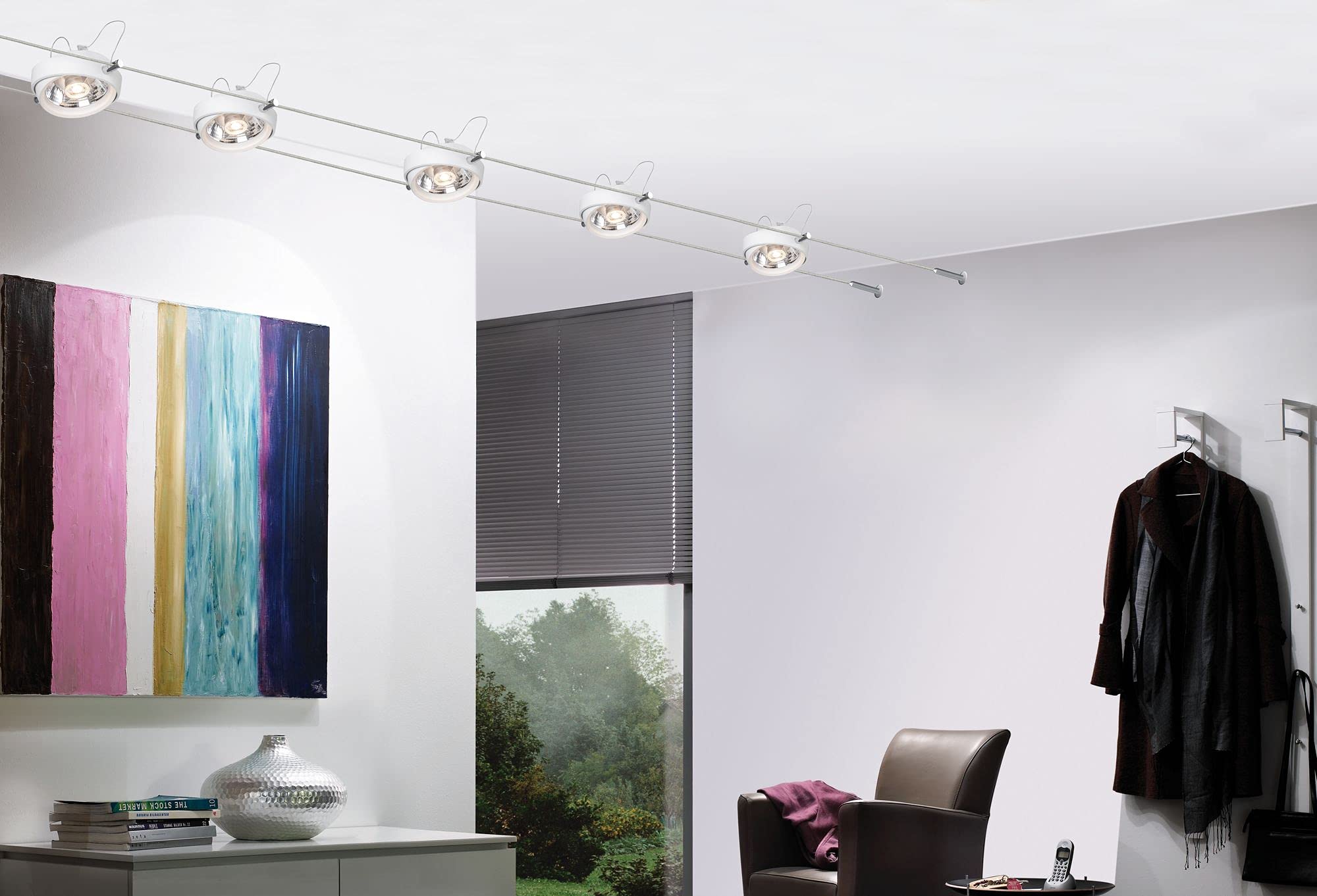 Paulmann 94200 System Linowy Powerline Ii Zestaw Lampa Przewodowa Spot Led 2700K Ciepły Biały 5X8W G53 Biały 230/12V Lampa Sufitowa Z Żarówkami,Biały,5 Spots, 40.0 Watts