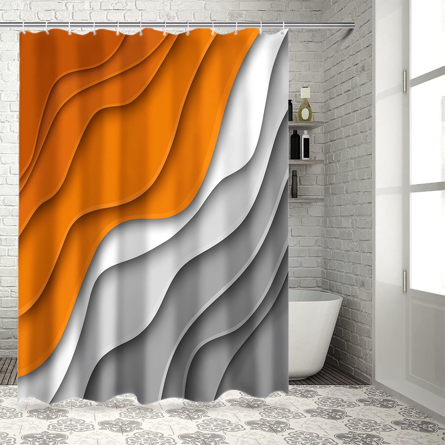 BestLives Shower Curtains 72 x 84 Inches Orange Grey Modern Geometric Bath Curtain Abstract Ombre Waterproof Polyester Fabric Bathroom Curtain with 12 Hooks Decoration, 72x84in