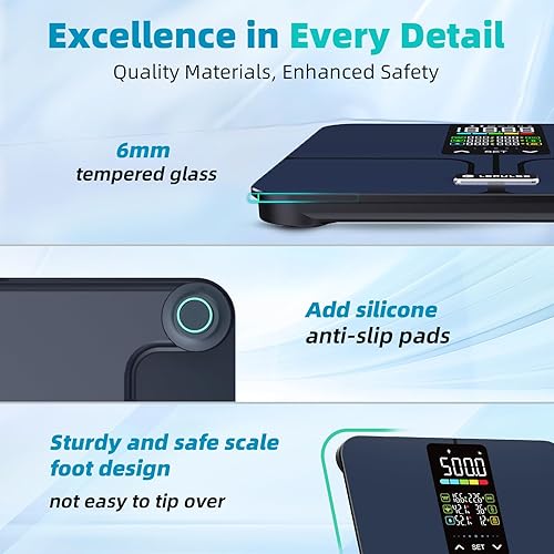 Miniatura 8 de Lepulse Báscula de grasa corporal sin aplicación, báscula inteligente de 500 libras para peso corporal, IMC, masa muscular de grasa corporal con