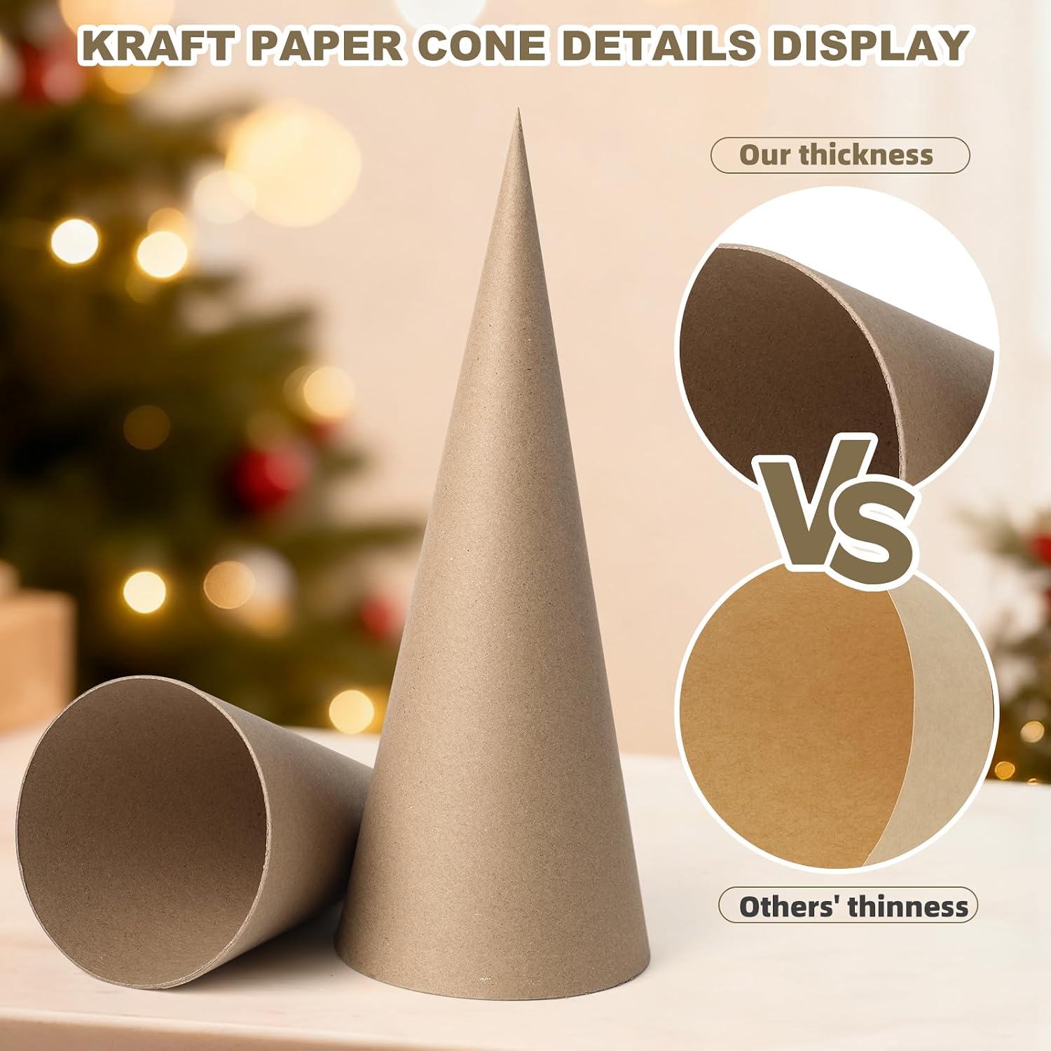TFTAFAN 24 PCS Christmas Paper Mache Cones, Thick Cardboard Craft Cones Bulk, Open Bottom Cone for Halloween Christmas Valentine's Day DIY Gnomes Ornament Cone Tree Decorations (Mix of 4 Sizes)
