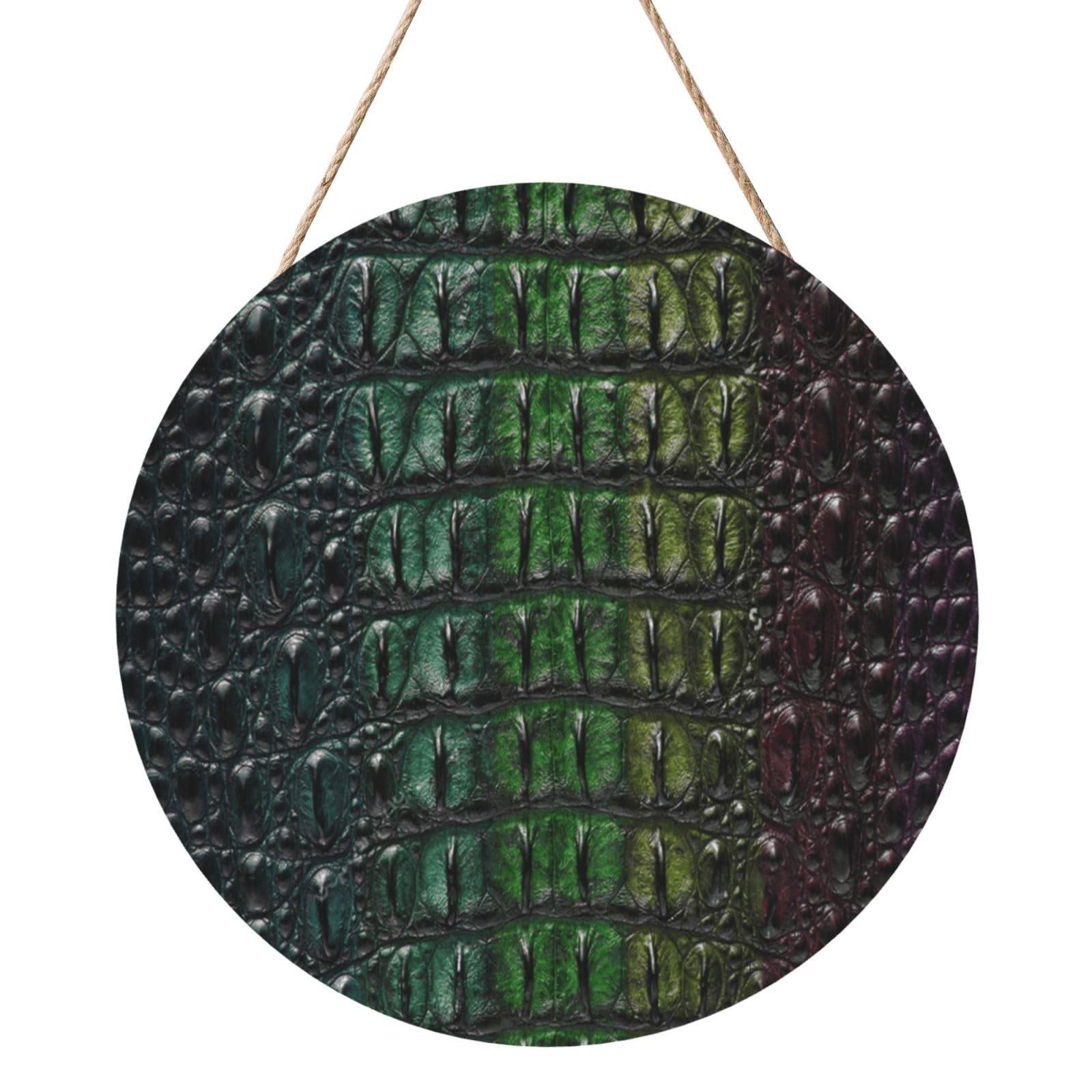 InOmak Freshwater Crocodile Bone Skin Animal, Round Wood Panel Painting 12 in, Wall Hanging Painting For Home