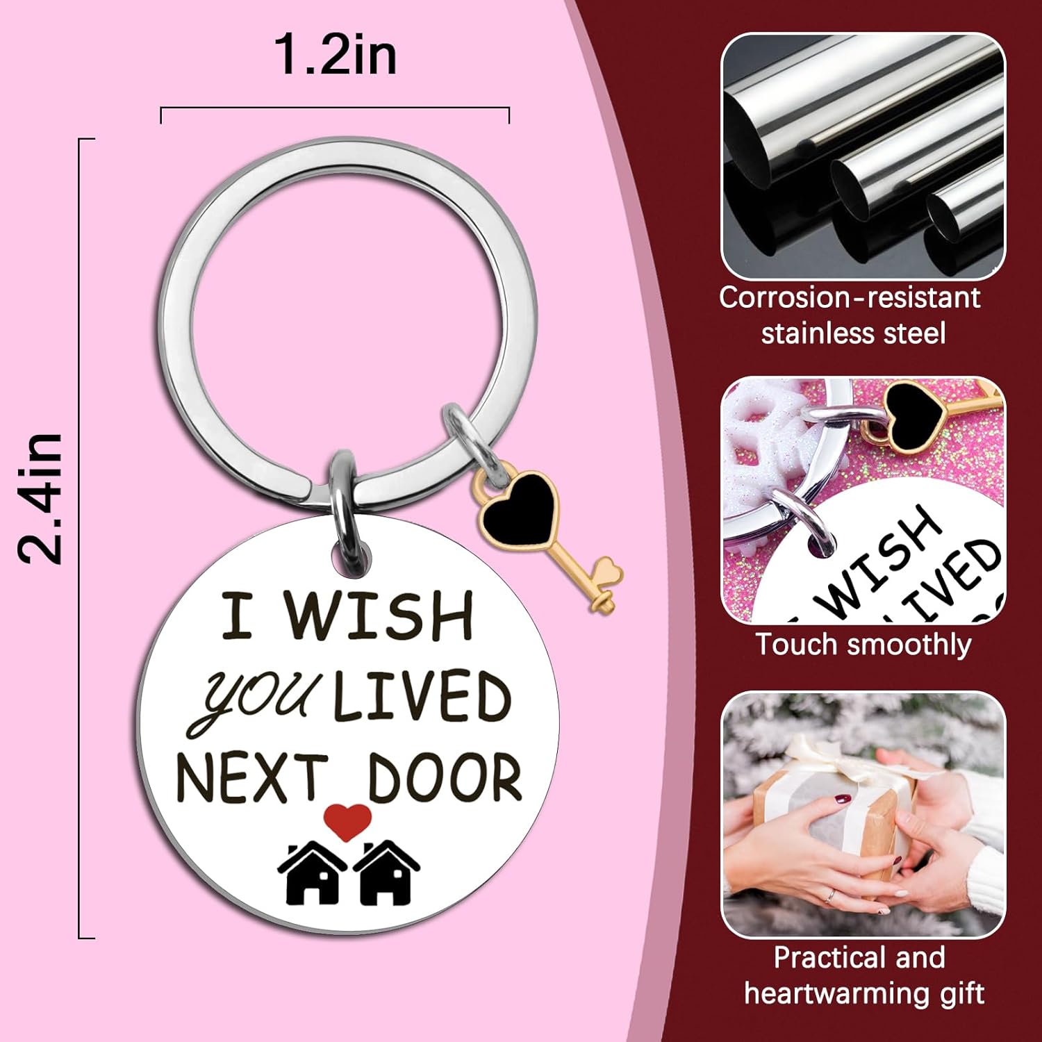 I Wish You Lived Next Door Friendship Gifts for Women Best Friend Keychain Long Distance Friendship Gifts Best Friend Birthday Gift for Women Soul Sister Bestie BFF Stuff - Image 6
