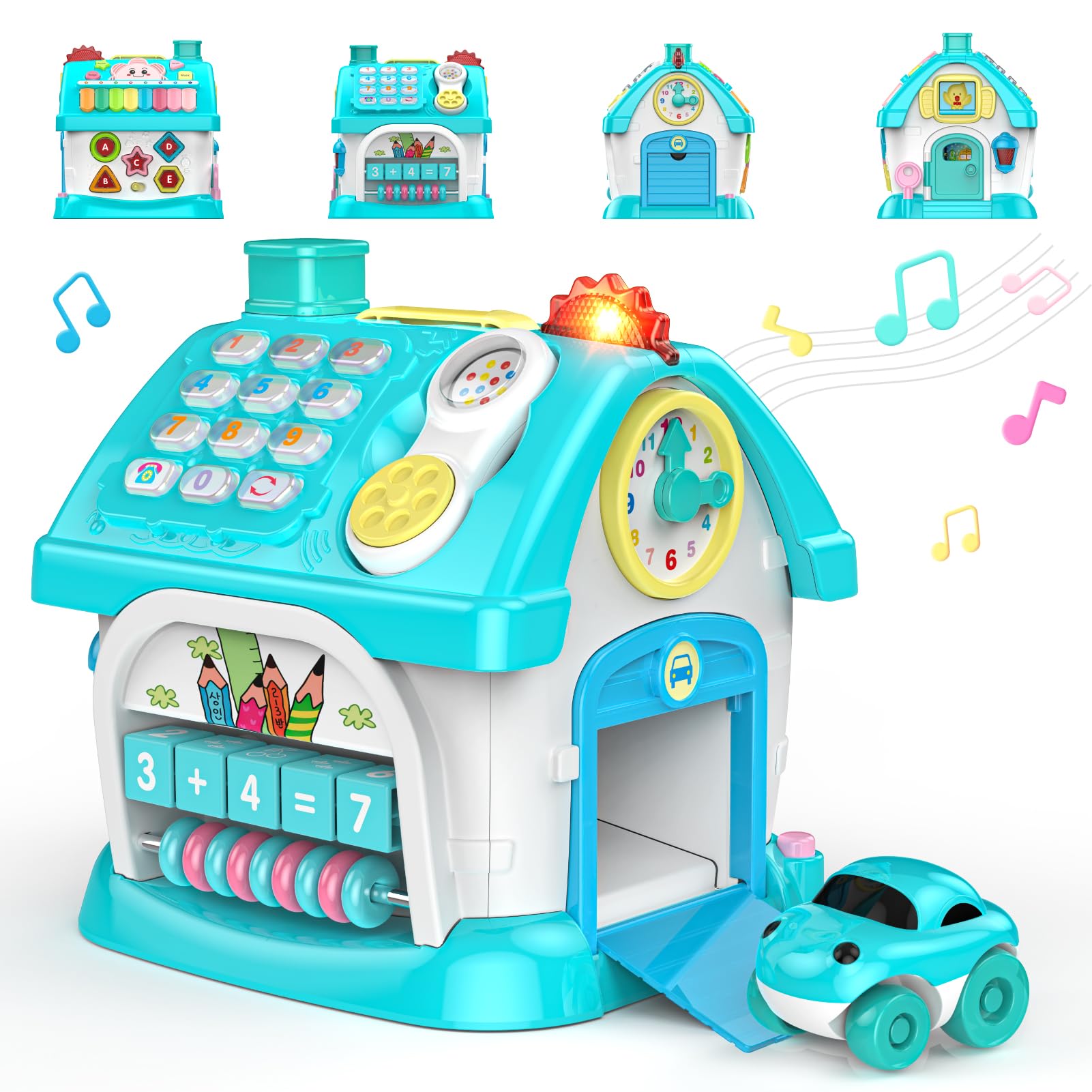 Juguetes para niños de 1 2 años: Montessori juguetes para 1 año de edad, 6 en 1 actividad multifunción casa juguete para bebé con sonido/música/reloj, regalos de cumpleaños para niños de 1 2 años