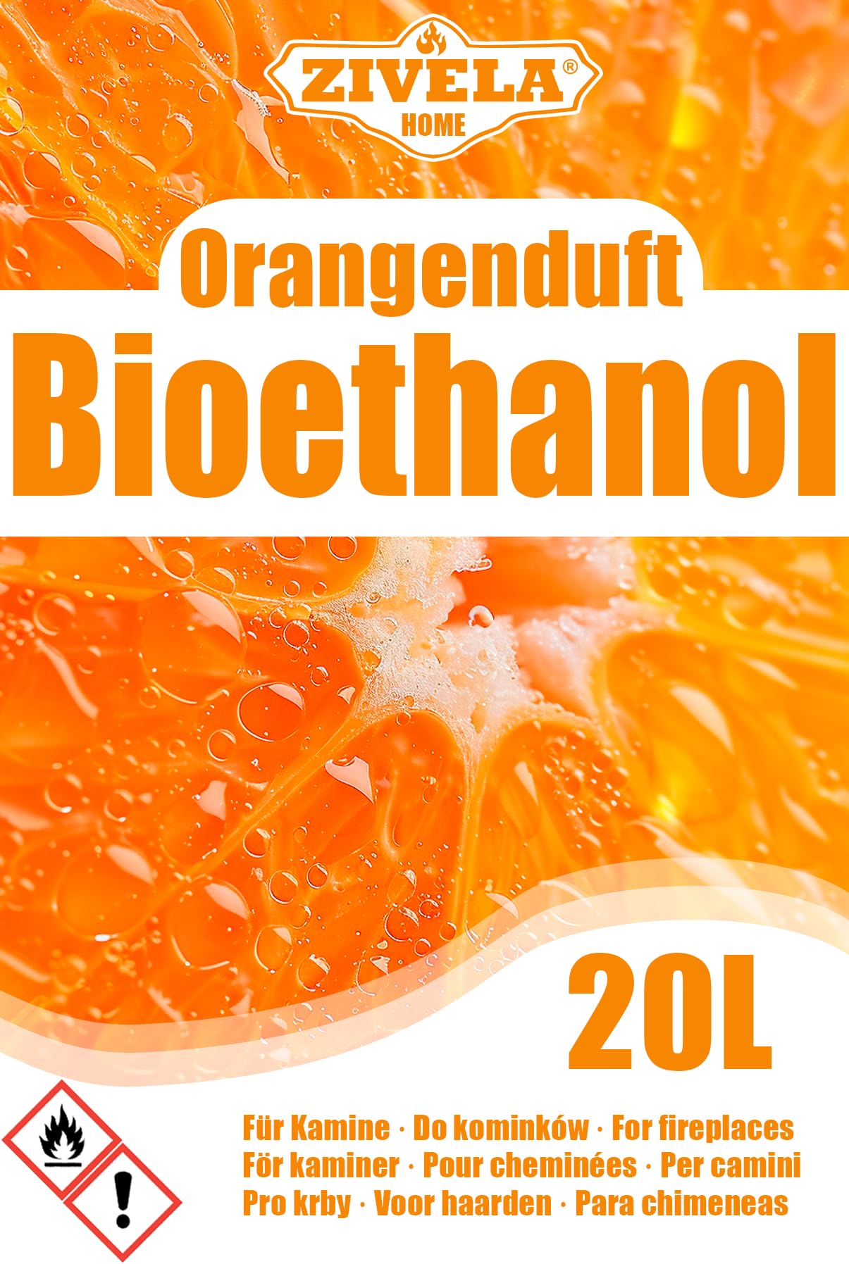 Bioetanolo 96,6% 40 l, profumo di arancio biologico 96,6% 2 x 20 l, bioetanolo per camino, caminetto, camino a bioetanolo, profumo di arancia, combustione pulita, senza fumo, fiamma vivida e stabile