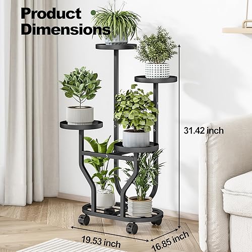 Miniatura 2 de Soporte para plantas para interiores y exteriores, soporte de flores de 4 niveles con ruedas, estante de metal para plantas, estante de exhibición