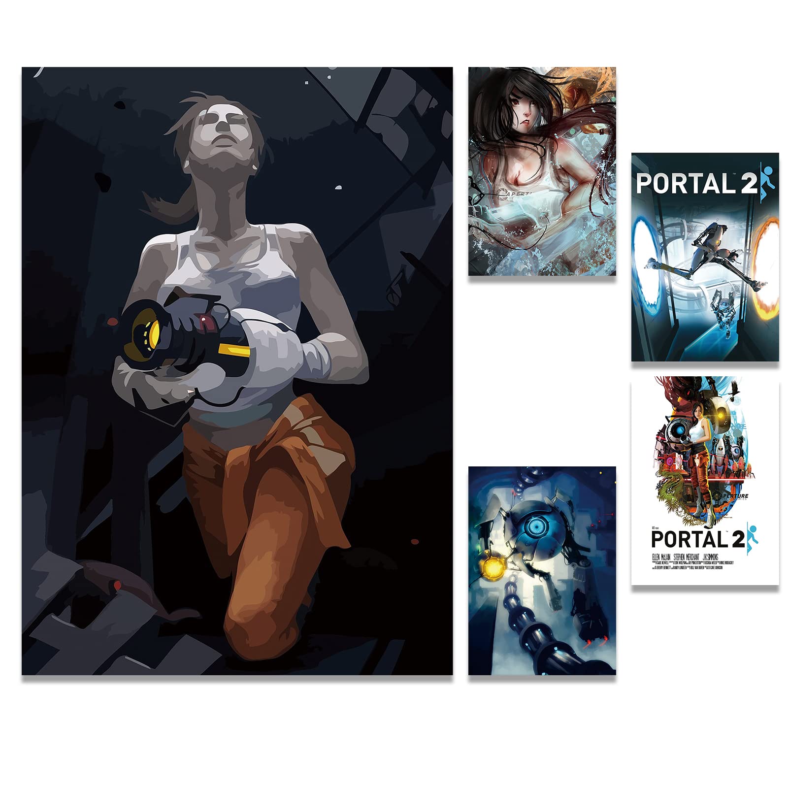Portal 2 Poster 5 Pieces Video Game Art Print Gaming Themed Wall Art 10x14 Inch Portal 2 Video Game Posters Wall Art Gaming Artwork for Kids Boy Wall Decor Teens Bedroom Game Room Decor