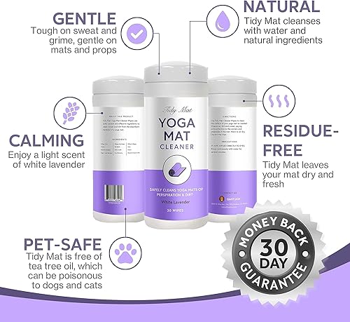 Miniatura 4 de Tidy Mat - Toallitas limpiadoras de yoga, aroma a lavanda blanca, 30 unidades