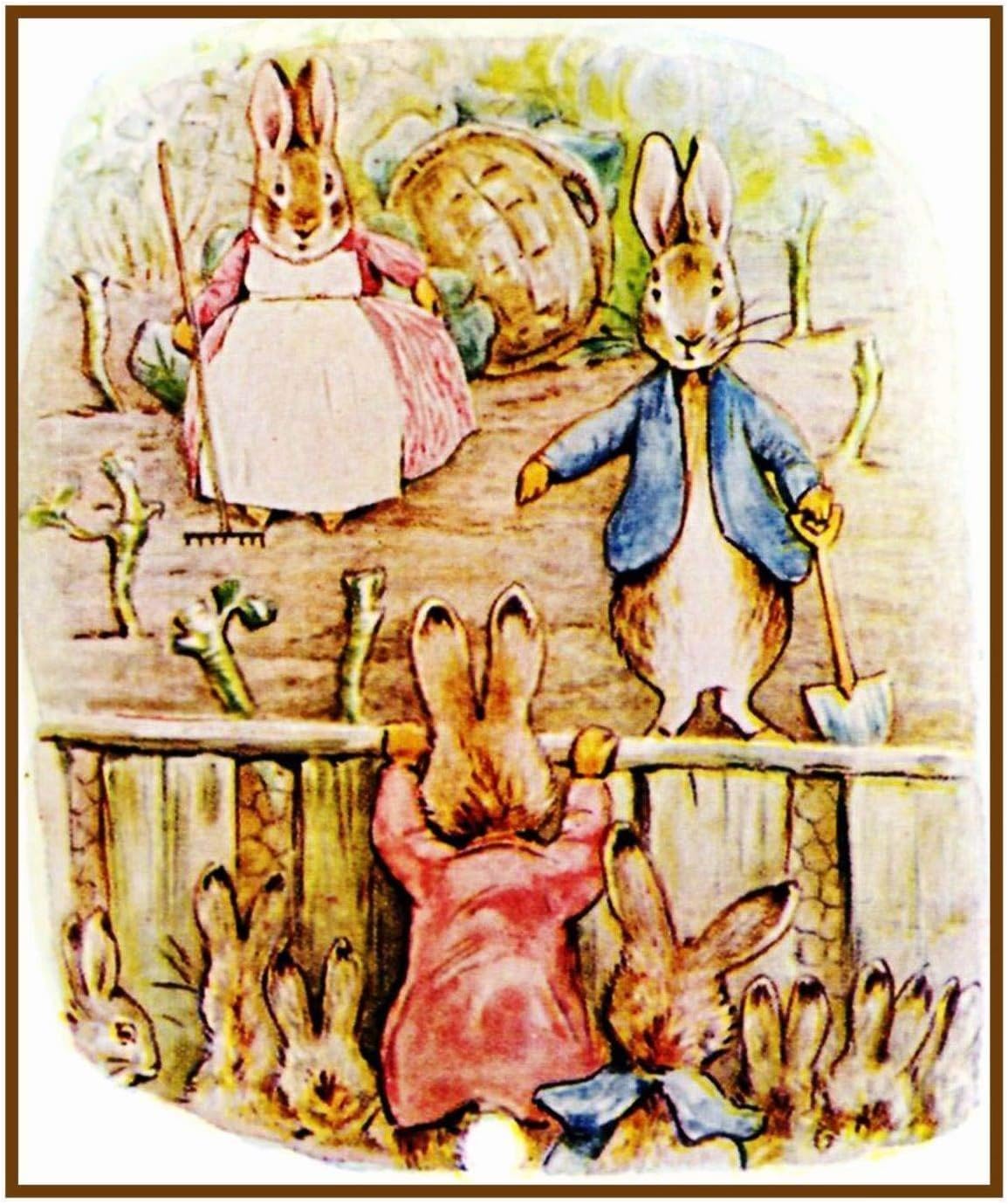 Peter Rabbit's Family Work in Garden inspired by Beatrix Potter Counted Cross Stitch Pattern