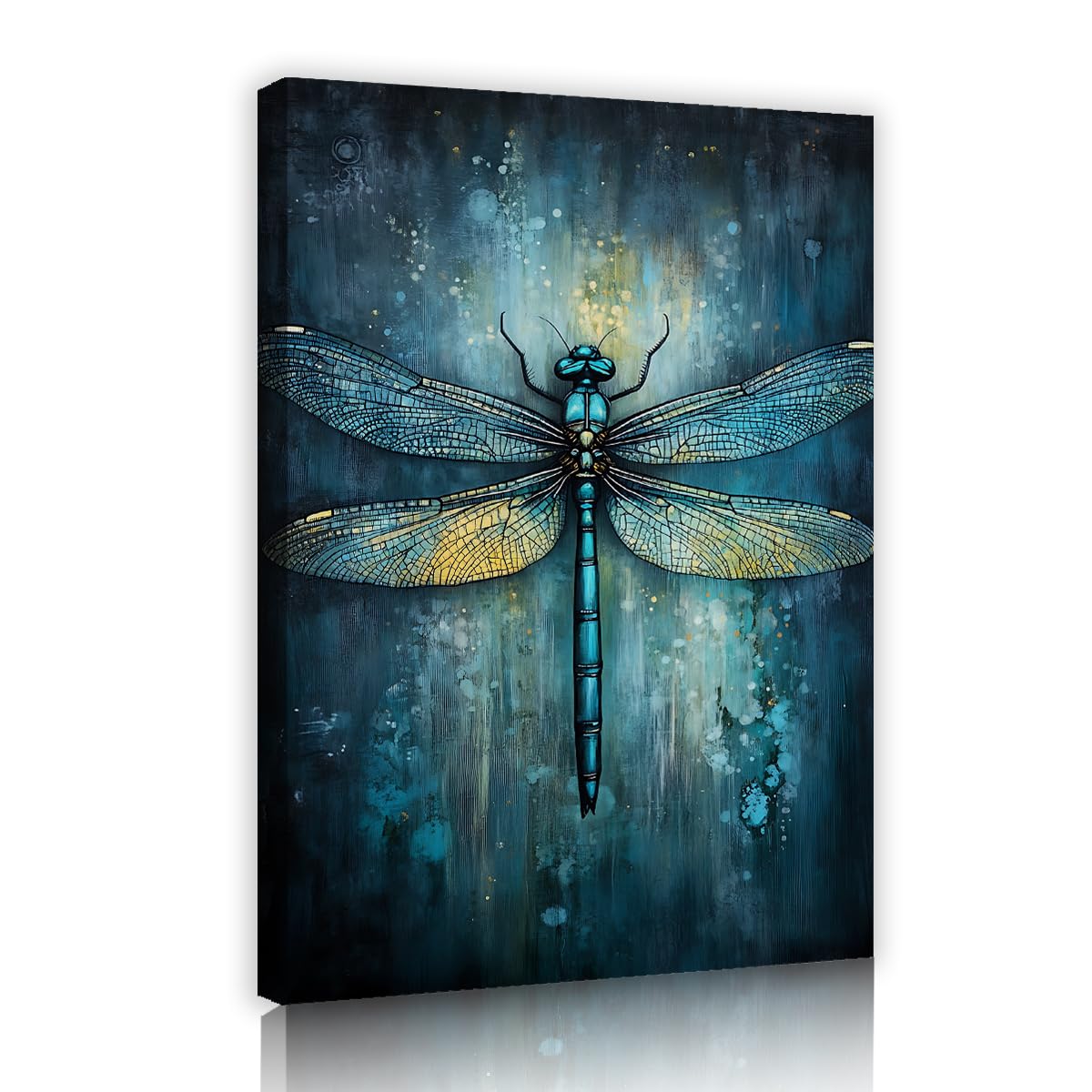 CHERHERART Animals Wall Art Abstract Blue Dragonfly Canvas Prints Pictures Modern Canvas Artwork for Bedroom Bathroom Living Room Home Kitchen 80x120cm Innerframe