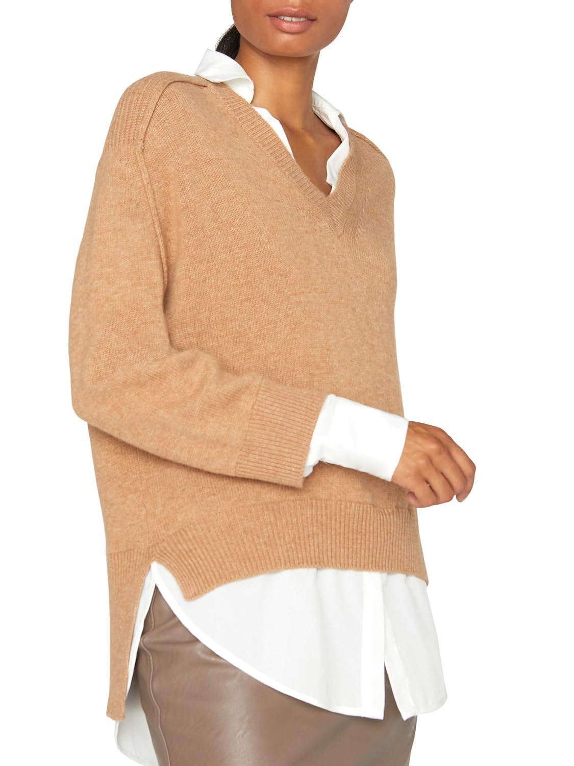 Brochu Walker The Looker Layered V-Neck Sweater - Long Sleeve Warm Sweaters for Women Oversized Wool Cashmere Pullover