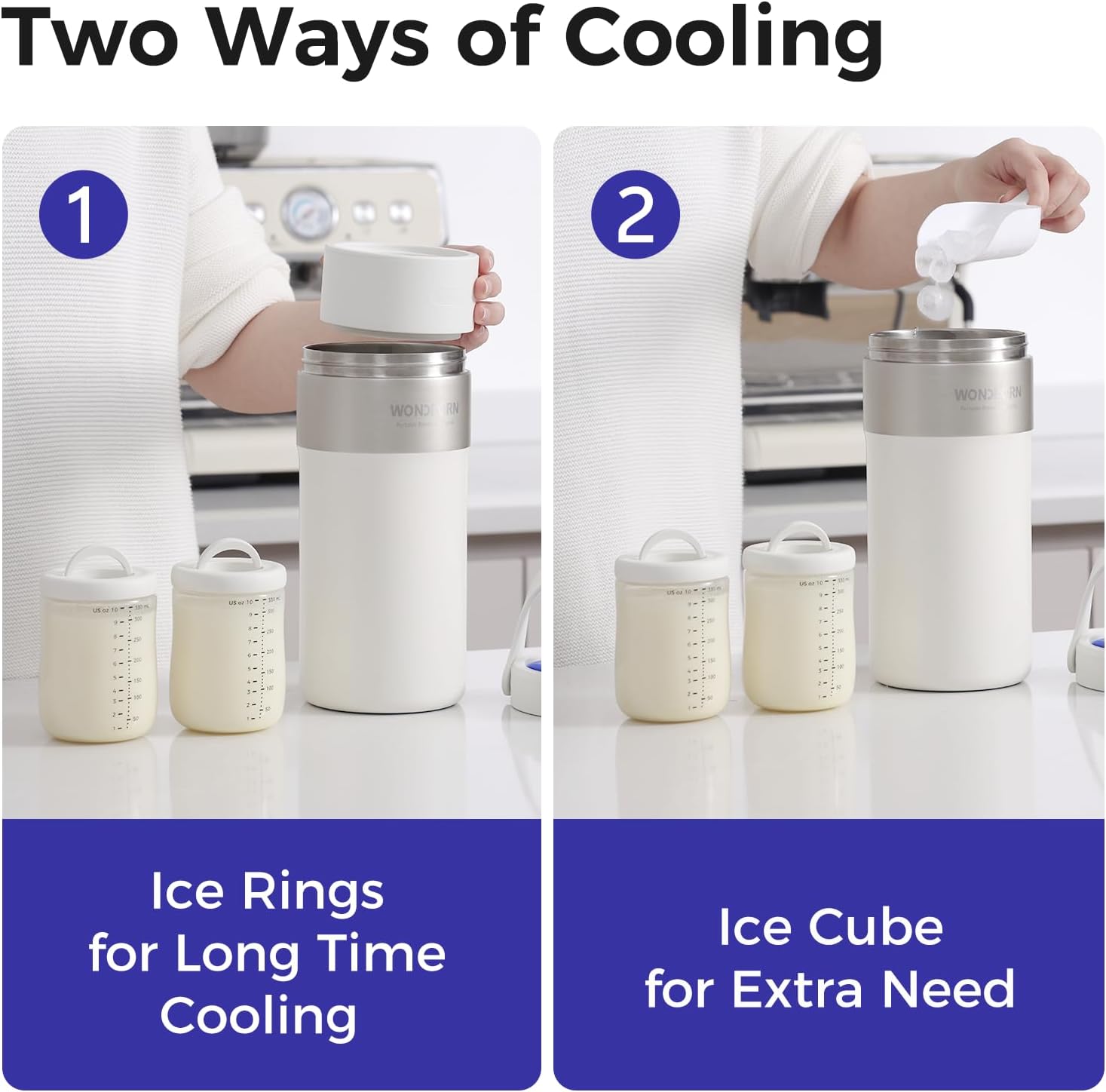 Portable Breast Milk Cooler, 4 Ice Rings, 360°Cooling with Vacuum Lid, Safe Chill for 30H+, 22oz Large Capacity with 2 Bottles, Rapid Chill to 40℉, Extra Wide Opening, Ideal for Work & Travel - Image 8